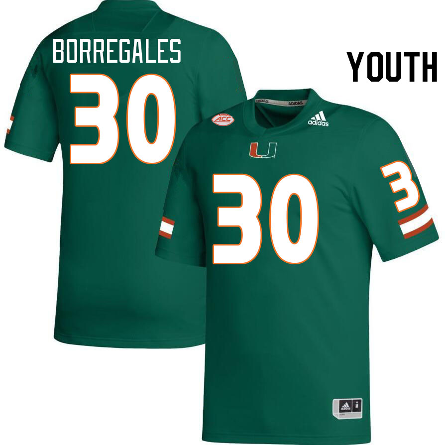 Youth #30 Andres Borregales Miami Hurricanes College Football Jerseys Stitched-Green - Click Image to Close